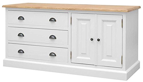 Image of APRODZ Mango Wood Leo Storage Entertainment TV Stand Unit for Living Room | White