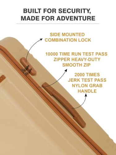 Image of Teakwood Large Size 8 Wheels Trolley Bag, Hard Cabin with Zipper Closure, Adjustable Push Button & Cross Side Strap, Number Lock System 360 Degree (Large, Beige)