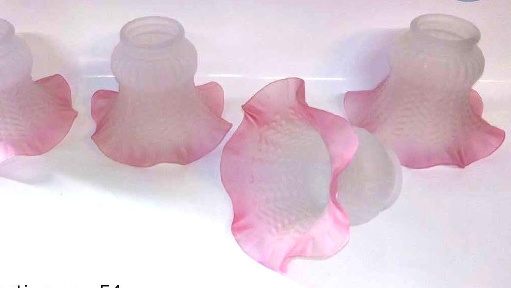 Vitres de rechange pour lampe et lustre en verre blanc et rose x4