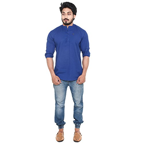 Image of Men's Linen Chinese Collar Full Sleeve Plus Size Short Kurta