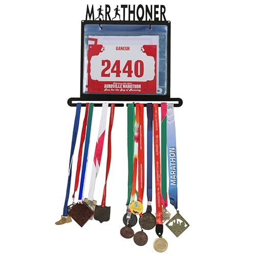 Image of Marathoner All in One Medal Hanger & Bib Display Unit - Black (35 cm x 33 cm)