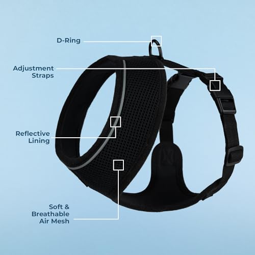 Image of Voyager Aerolite Over The Head Dog Harness, No Pull Breathable Air Mesh Vest, Quick Dry with Reflective Stitching, Adjustable Escape Resistant Harness for Small Medium Large Dogs - Black, Large