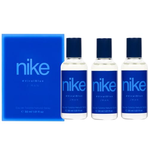 NIKE - Viral Blue Pack de 3 x 30 ml, Colonia Hombre, Formato Viaje en Spray, Perfume Hombre, Eau de Toilette Natural y Masculina, Aroma Cítrico, Fragancia Fresca