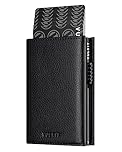 VULKIT Card Holder Wallet with Coin Pocket Magnetic Closure Pop Up Cards With ID Window Leather Wallet for Cash & Credit Cards (Grain Black)