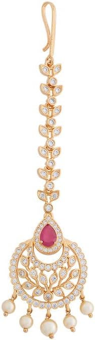 - Kushal's Fashion Jewellery Ruby Gold Plated Ethnic Zircon Tikka - 422854