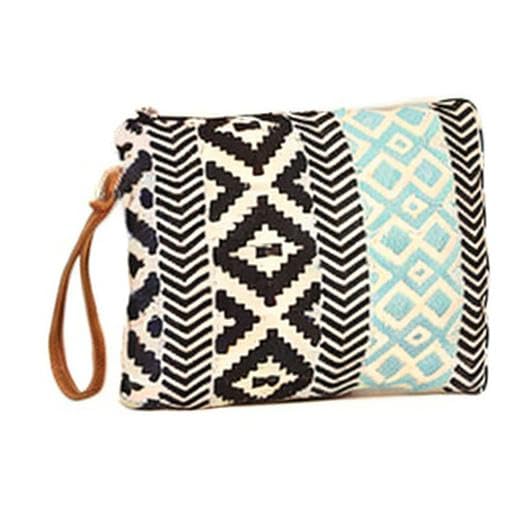Image of ASTRID Striped 7 Cms Cosmetic Pouch (S ASTD0403-3 Black & White & Sea Green)