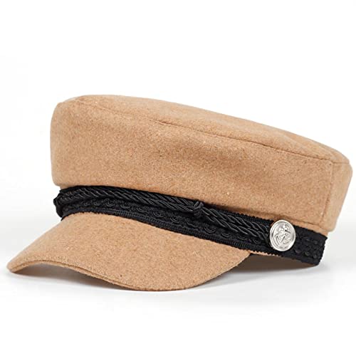 Béret pour femme en cuir résistant beige contre le vent avec visière