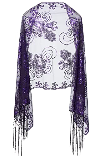 Image of BABEYOND 1920s Sequined Shawl Wraps for Women Fringed Evening Cape Wedding Bridal Shawl Scarf for Evening Dresses Party
