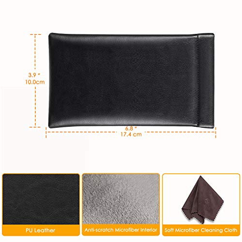 Image of FINTIE Soft Eyeglasses Case with Cleaning Cloth, Portable Squeeze Top Vegan Leather Glasses Pouch, Sunglasses Eyewear Bag