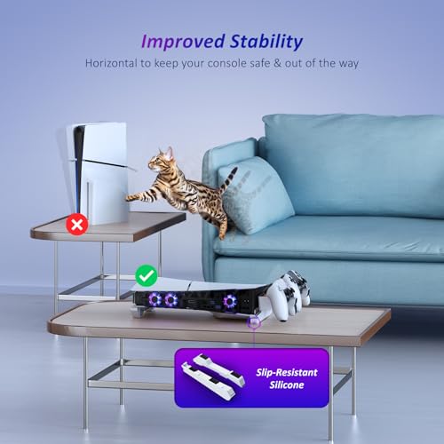 Image of NexiGo Slim Horizontal Stand for PS5 with Charging Station for Dual Sense&Dual Sense Edge Controllers,Silent Cooling Fan w /Intelligent Temperature Control, LED Indicators, White