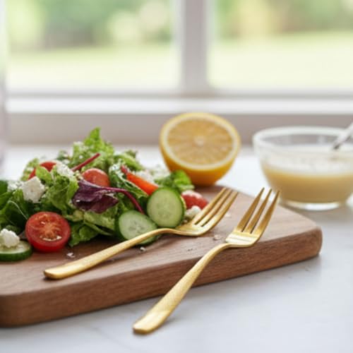 Image of Aurum Gold French Style Silverware | 5-Piece Hammered Fruit Fork Set | Premium 18 /10 Stainless Steel Flatware | Elegant & Durable Cutlery for Home, Restaurants & Gifting