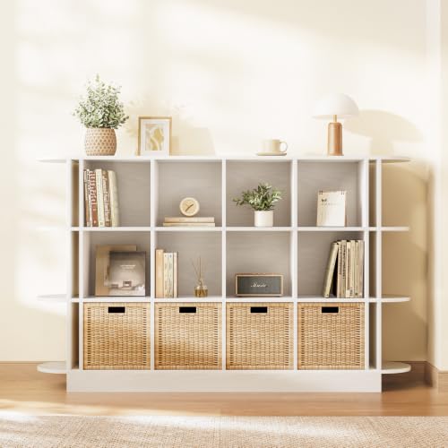 IOTXY White 3-Tier Oval Bookshelf - Curved Horizontal Bookcase, 12-Cubes - Image 2