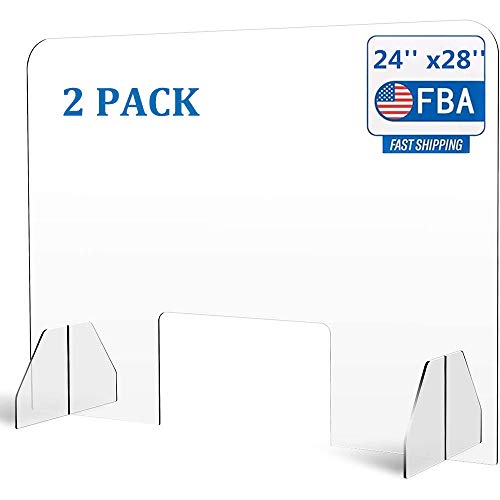 2Pack Portable Protective Sneeze Guard - 24'' W x 28''H Reusable Acrylic Barrier Transaction Window Transparent Plexiglass Protection Shield with Base for Offices Stores Cashier
