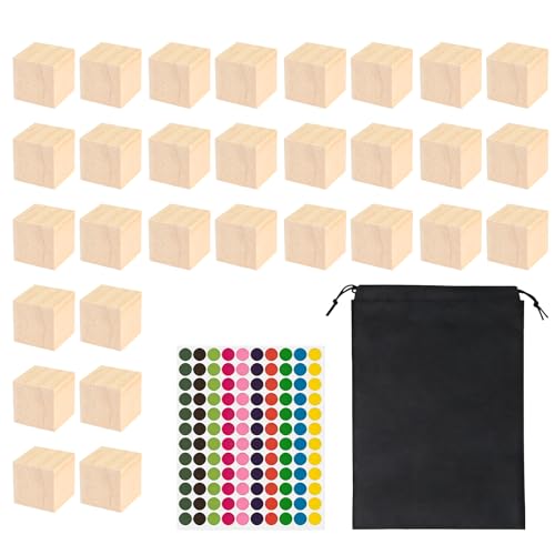30 Piezas de Cubos de Madera sin Pintar de Pino Sólido, Tacos Madera de 3cm para Niños y Manualidades, Superficie Lisa Sin Astillas y Formaldehído
