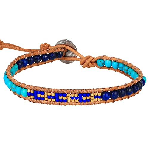 Image of KELITCH Turquoise Beaded Wrap Bracelets Bangle Handmade Charm Chain Strand Bracelet For Women