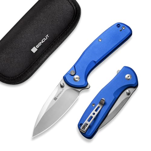 SENCUT ArcBlast Button Lock Knife for EDC, Folding Pocket knife with Aircraft-grade Aluminum Handle and 2.98" 9Cr18MoV Blade, Outdoor Gift for Men and Women S22043B-3 (Blue)