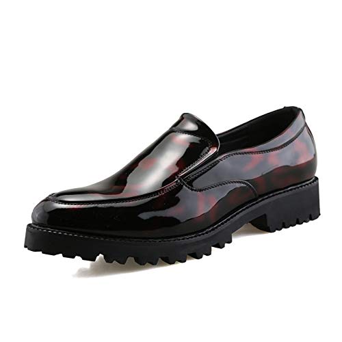 Men's Patent Leather Printed Platform Pointed Toe Dress Loafers Fashion Chunky Block Heel Lug Sole Non Slip Thick Cushioned Comfortable Slip On Party Penny Shoes for Business Wedding - Main Image