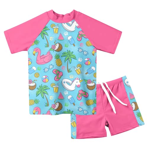 Image of Lovekider Girls Swimsuits Two Piece Rash Guard Set Short Sleeve Bathing Suit Liner Swimwear with Sun Protection 3-12T