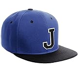 Daxton Classic Snapback Hat Custom A to Z Initial Varsity Letters, Royal Black Hat White Black Letter J