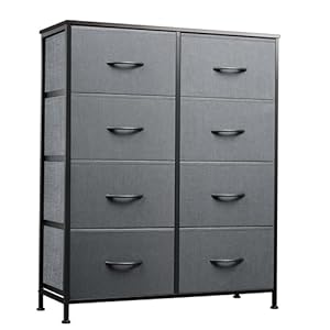 WLIVE Fabric Dresser for Bedroom, Tall Dresser with 8 Drawers, Storage Tower with Fabric Bins, Double Dressers, Chest of Drawers for Closet, Living Room, Hallway, Dark Gray
