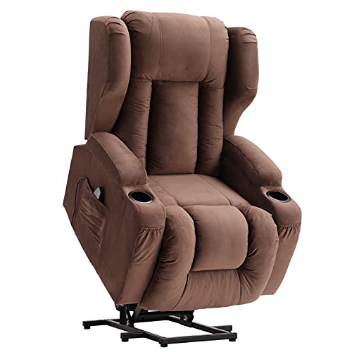 Urred Recliner Chair,Velvet Fabric Power Lift Recliner With Heat & Massage,Ergonomic Lounge Chair Classic Single Lazy Boy Sofa With 2 Cup Holders,Lumbar Pillow,Side Pockets,Usb Ports(Brown) #TOP25