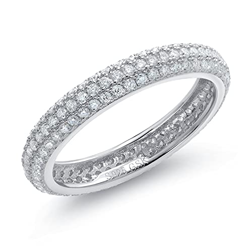 Gem Stone King 925 Sterling Silver Round White Moissanite 3 Rows Micro Pave Setting Eternity Wedding Band Ring For Women (1.08 Cttw, Available In Size 5, 6, 7, 8, 9)