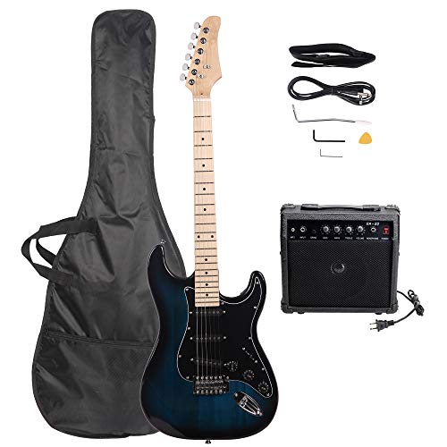 GLARRY Full Size Electric Guitar for Music Lover Beginner with 20W Amp and Accessories Pack Guitar Bag (DARK BLUE, 39" Right Handed)
