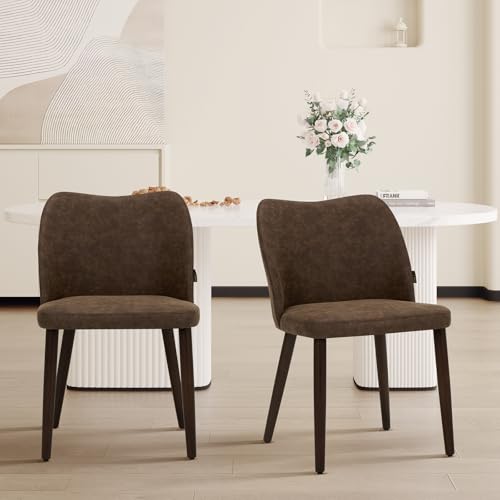 Image of Wooden Dining Chairs Set of 2, Upholstered Kitchen Dining Room Chair, Modern Fabric Farmhouse Dinner Chair for Restaurant & Cafe, Dark Brown