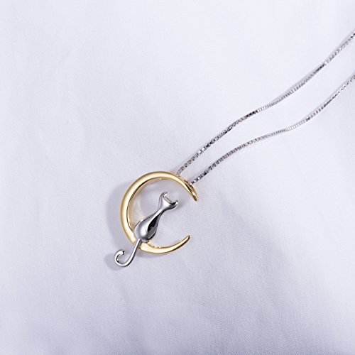 S.Leaf Sterling Silver Cat Moon Necklace Cat Lady Jewelry Lover Gifts Pendant Collarbone Necklace for Women Trendy Birthday Friendship Gifts for Womens Party3