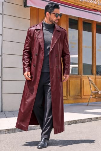 Runcati Mens Leather Trench Coat