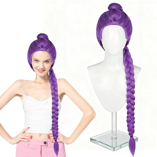 Parrucca Lunga con Treccia Viola e Coda di Cavallo,Parrucca Cosplay Bambini,Parrucca Cosplay Lunga Capelli,Violas Capellis Finti Trecces,Cosplay Parrucca Donna Viola,Costume Accessori Wig