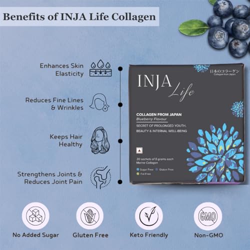 INJA Wellness Life Marine Collagen Supplement For Women, Men, Original Japanese Collagen And Formulation,Healthy Skin And Joints, Hair Growth, No Added Sugar, Blueberry Flavor,... - Image 4