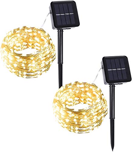 2 Pack Fairy Solar Lights ,Amzxart 33Ft 100 LED Solar Lights Outdoor String, 8 Modes Waterproof Fairy String Lights for Patio Yard Trees Christmas Wedding Party (Warm White)