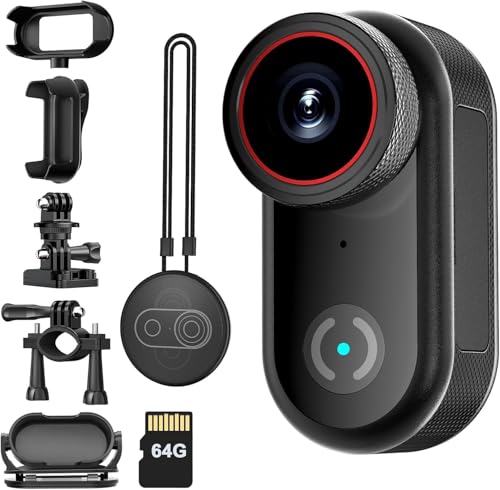4K Mini Thumb Action Camera,Portable Vlogging POV Cameras Wearable Action Body Camera,Magnetic Hands-Free POV Camcorder Sport Action Cam, Helmet Cam for Pet Walking,Cycling, Motorcycle(64GB,Black)