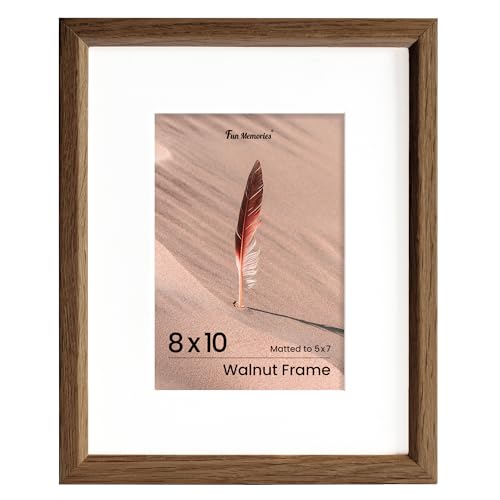 Fun Memories 8x10インチ オークフォトフレーム 壁用 8x10インチ マット仕上げ5x7インチ 無垢材フォトフレーム ウォールアート写真やプリント用 (ウォールナット、1パック)
