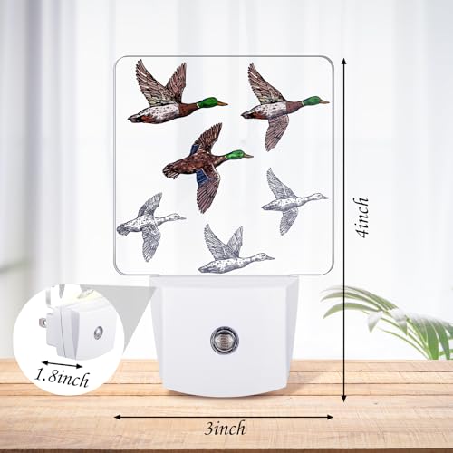Image of 2 Pcs Mallard Duck Night Lights Sensor Night Light Plug in Dusk to Dawn LED Lamps Gift for Indoor Bedroom, Bathroom, Toilet, Stairs, Kitchen, Hallway