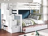 Bedz King Stairway Bunk Beds Twin over Full with 4 Drawers in the Steps and a Twin Trundle, White