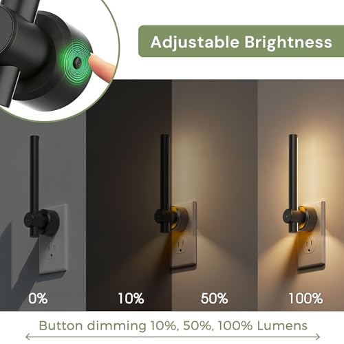 Image of L LOHAS LED Night Light Plug in, 2Pack Dimmable Night Lights Plug into Wall | 330Rotating Nightlight with Dusk to Dawn Sensor, Soft White, 0-100LM Modern Black Nightlights for Bathroom Mirror Restroom
