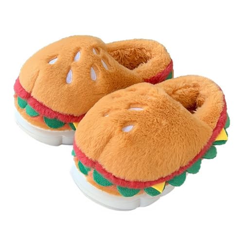 Cute Fuzzy Slippers for Women Men, Fluffy Funny Hamburger Womens Mens Plush Warm Cozy House Slippers