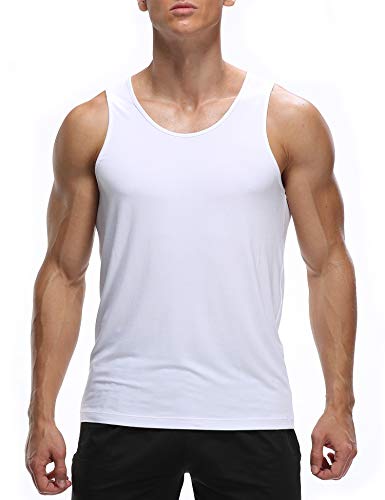 COLORFULLEAF Men's Bamboo Rayon Undershirts Tank Tops Men Crew Neck Stretchy Tank Shirts Pack(1 or 3)2