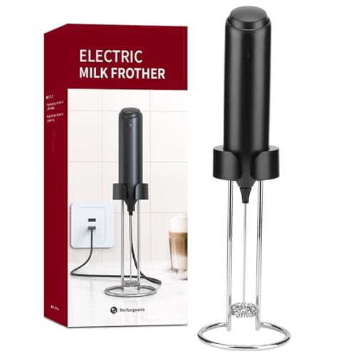 AWSGHLF Rechargeable Milk Frother Handheld, Integrated Charging Stand, 13000rpm Motor Stainless Steel Mixing Head Mini Electric Whisk for Coffee, Lattes Electric Stirrer Coffee Mixer Wand