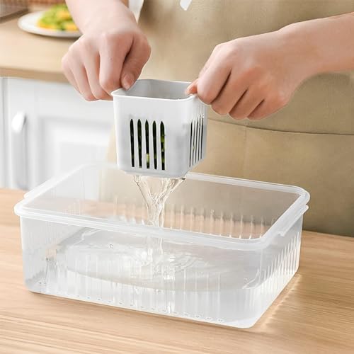 Image of PAXCOO Food Serving Tray with Lids Stackable Fruit&Veggie Container with 4 Small Dividers Plastic Storage Bins for Fridge Pantry Freezer Clear Snack Box for Candy Nuts 4-compartment (1 pack)