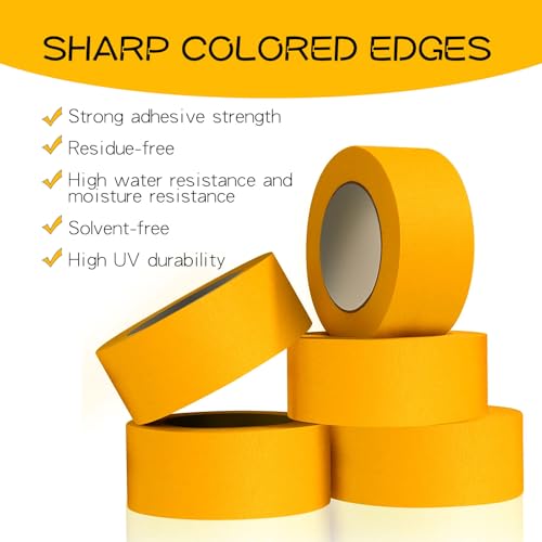 JETOP 3 X Goldband Klebeband 50mm X 50 M, Profi Malerklebeband Breit Abklebeband Maler Goldband Malerkrepp Kreppband Malerband Klebeband Malerarbeiten für Gestochen Scharfe Farbkante