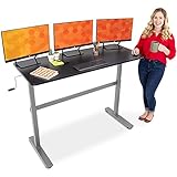 Tranzendesk Standing Desk - 55 inch Long - Easily Crank from Sitting to Standing (Black Top/Silver Frame)