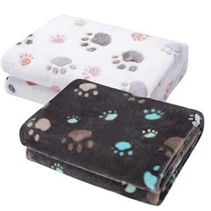 MIRKUZI Couvertures pour chiens, Paquet de 2 couvertures pour animaux de compagnie couverture pour chiot couverture pour chat avec impression de patte (60 * 40cm)