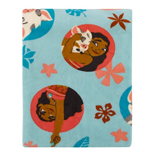 Disney Moana Free as The Ocean Aqua, Orange, and White, Pua Pig, and HEI HEI Chicken Super Soft Toddler Blanket