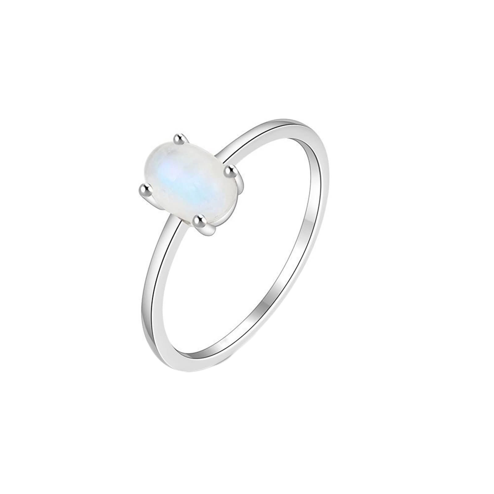 Anillos Boda Oro Blanco 9K/14K/18 Kilates de Mujer, Ovalado con Piedra de Luna, Anillos de Plata Compromiso Mujer