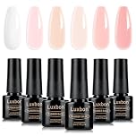 Luxbon 5 IN 1 Rubber Base Colour Gel Nail Polish Set, 6 Colours Apex Building Self-leveling Nude Gel Polish Pink Peach Nail Polish Neutral Sheer for Nails UV LED Soak Off Gifts for Women Kit 008