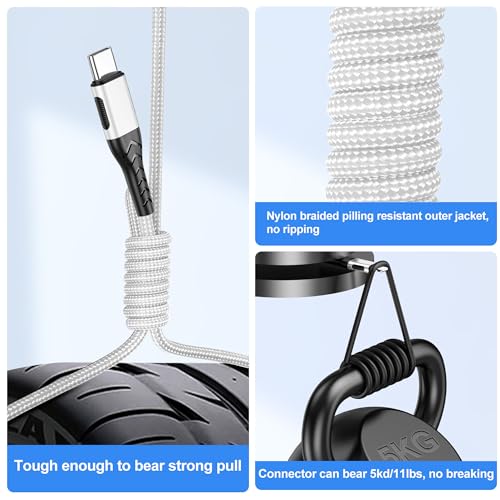 Image of Durcord USB C Cable, 2Pack 6ft Fast USB Type C Charging Cable for Android /Phone /Pad /Laptop, Type C Charger Braided USB Cable Bright Silver