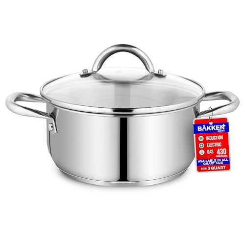 Comparison: Best 3 Quart Pot 7 Stainless Steel Stockpot with Tempered Glass Lid 3 Quart, Durable 18/0 Stainless Steel, Impact-Bonded Base for Even Heating, Riveted Handles, Oven & All Stove Compatible, Safe Up To 500°F (260°C)